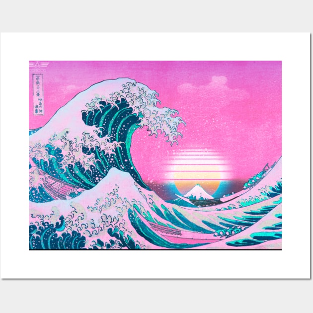Vaporwave Great Wave Off Kanagawa Aesthetic Sunset Wall Art by CoitoCG